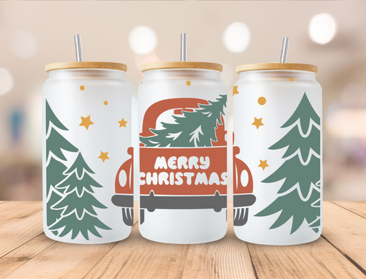 Merry Christmas Truck - 16oz Libby UV DTF Wrap