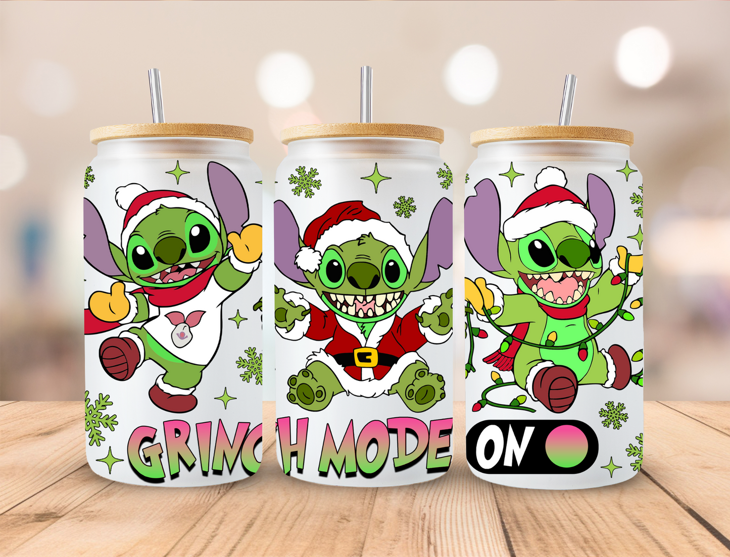 Christmas Mean Green Mode On - 16oz Libby UV DTF Wrap