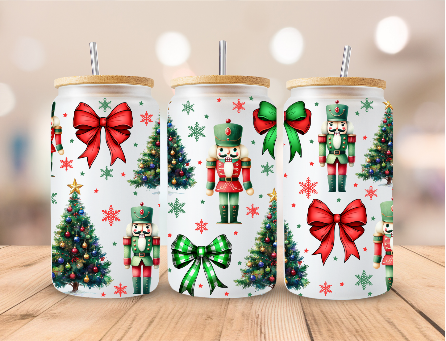 Christmas Tree And Nutcracker - 16 oz / 20 oz Libby UV DTF Wrap