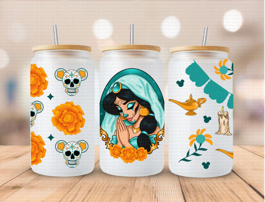 Day Of Dead Jenie Princess - 16 oz / 20 oz Libby UV DTF Wrap