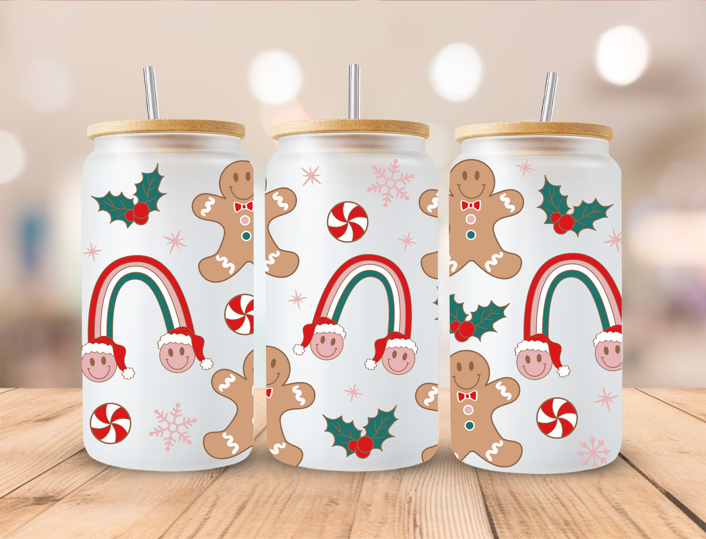 Christmas Gingerbread Rainbow - 16oz Libby UV DTF Wrap