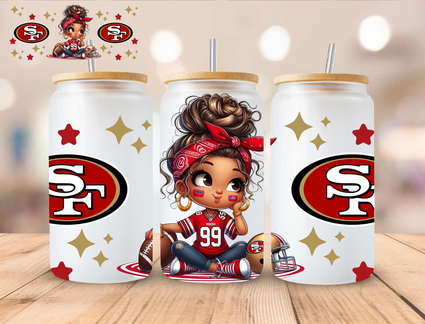 Football 49ers Girl - 16 oz / 20 oz Libby UV DTF Wrap