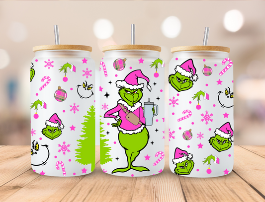 Pink Christmas Mean Green - 16oz Libby UV DTF Wrap