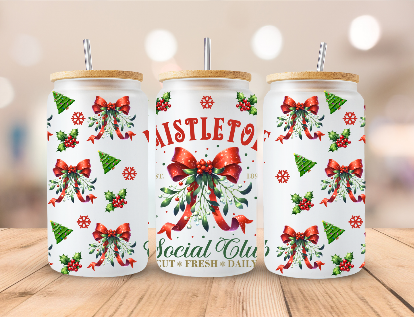 Christmas Mistletoe Social Club - 16 oz / 20 oz Libby UV DTF Wrap