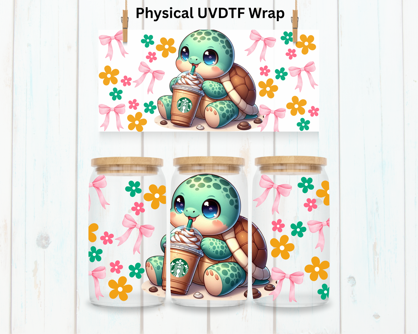 Baby Turtle Drinking Coffee - 16 oz / 20 oz Libby UV DTF