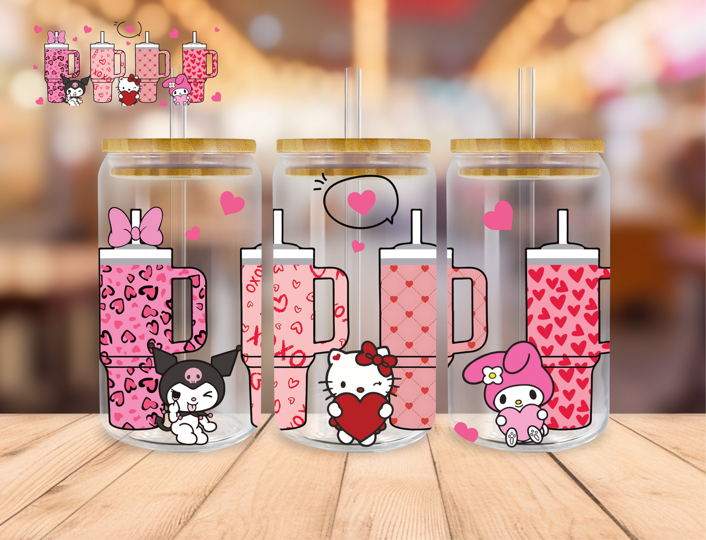 Kitty Heart Tumblers - 16 oz / 20 oz Libby UV DTF Wrap