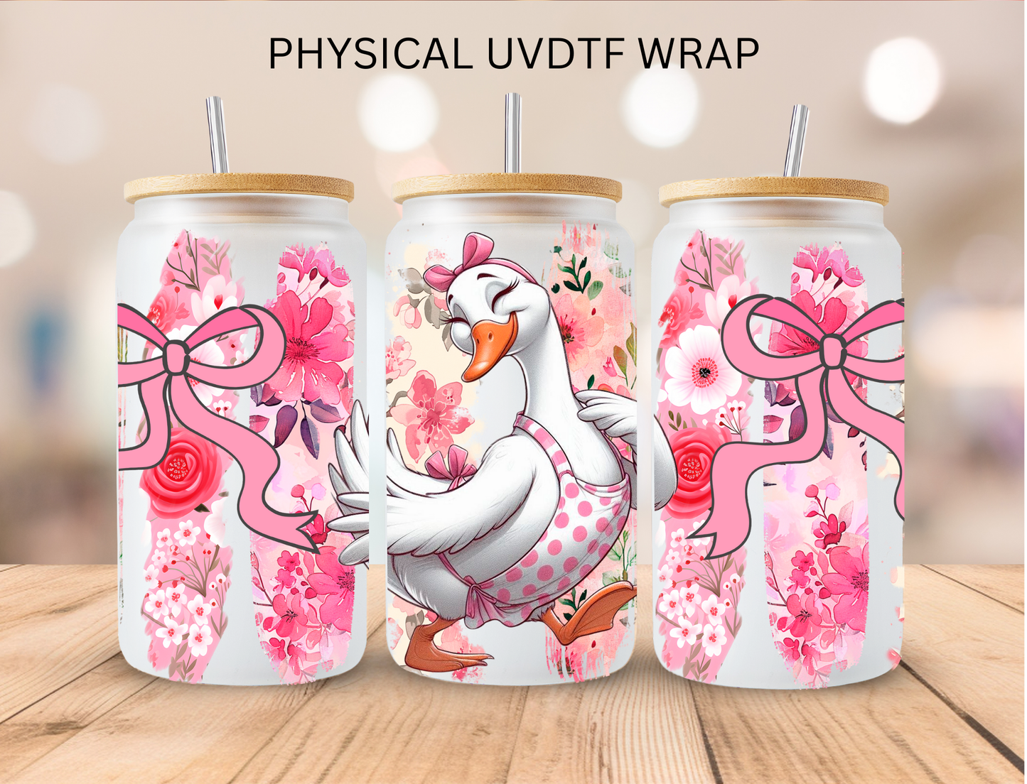Coquette Floral Pink Goose Duck- 16 oz / 20 oz Libby UV DTF