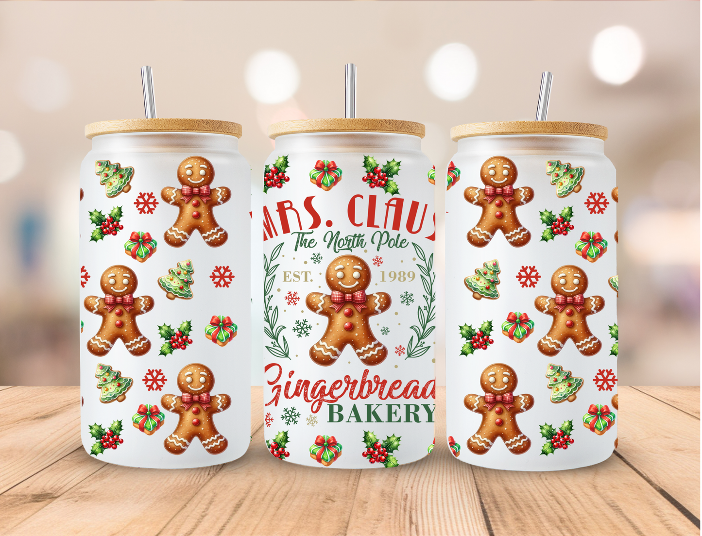 Christmas Mrs. Claus Gingerbread Bakery - 16 oz / 20 oz Libby UV DTF Wrap