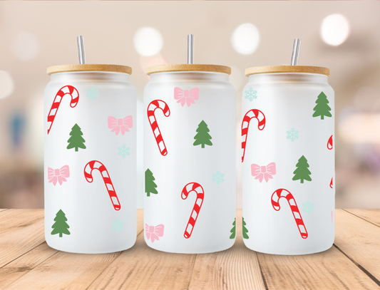 Christmas Trees And Canes - 16oz Libby UV DTF Wrap RTS