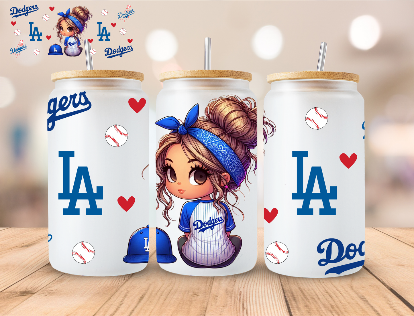 Football Dodgers Girl - 16 oz / 20 oz Libby UV DTF Wrap