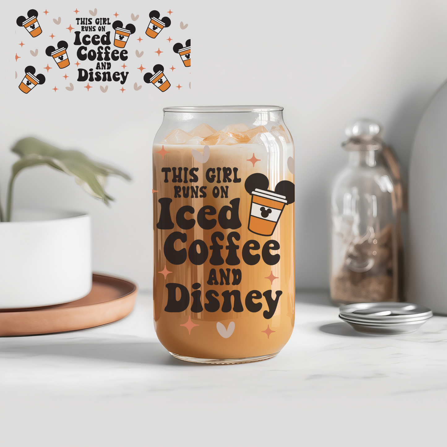 This Girl Runs On  Iced Coffee - 16 oz Libby UV DTF Wrap