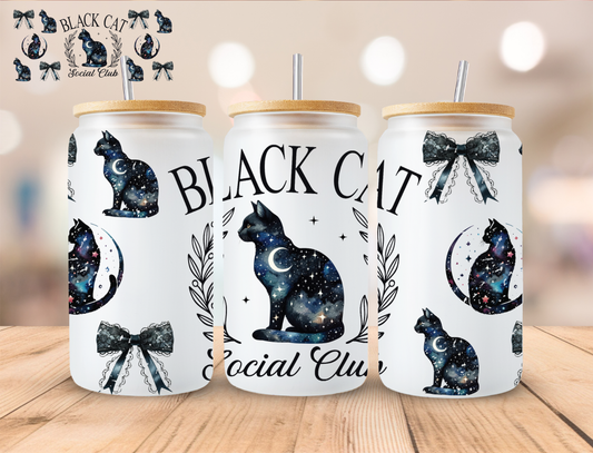 Halloween Black Cat Social Club - 16 oz / 20 oz Libby UV DTF Wrap