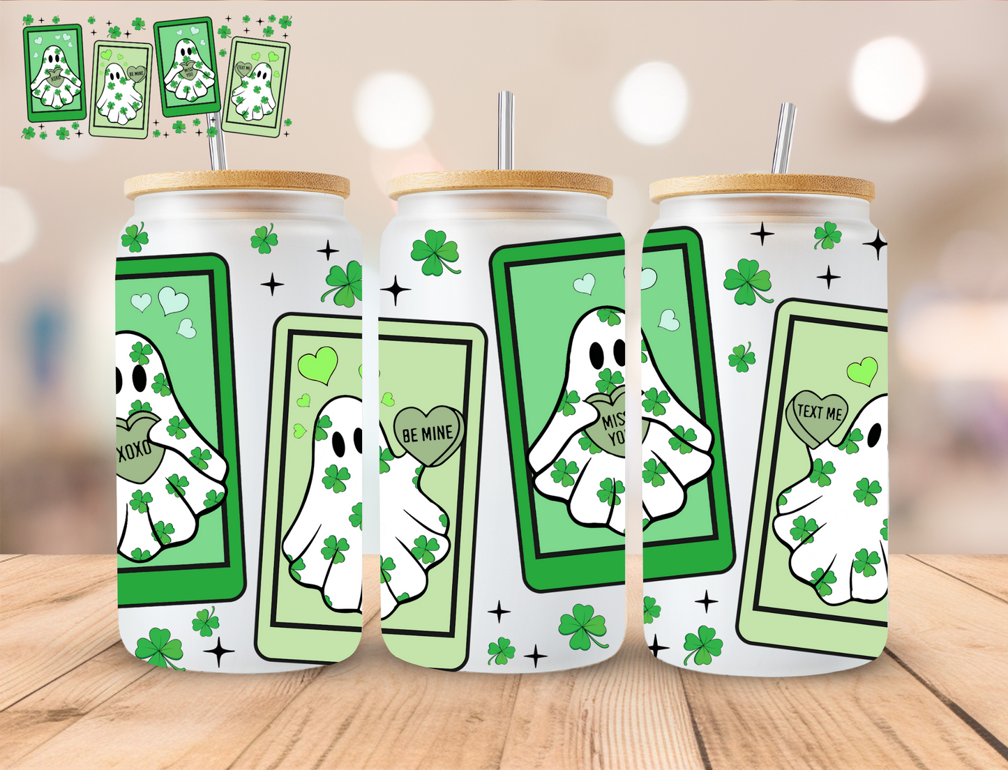 St. Patty's Ghost Cards - 16 oz / 20 oz Libby UV DTF Wrap