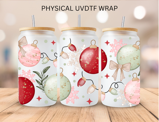 Christmas Pink Golden Red Green Ornaments - 16 oz / 20 oz Libby UV DTF Wrap
