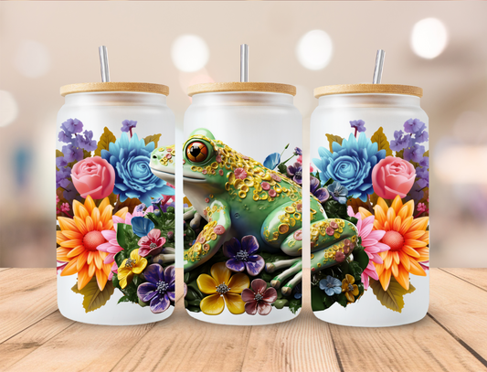 3D Floral Frog - 16 oz / 20 oz Libby UV DTF Wrap