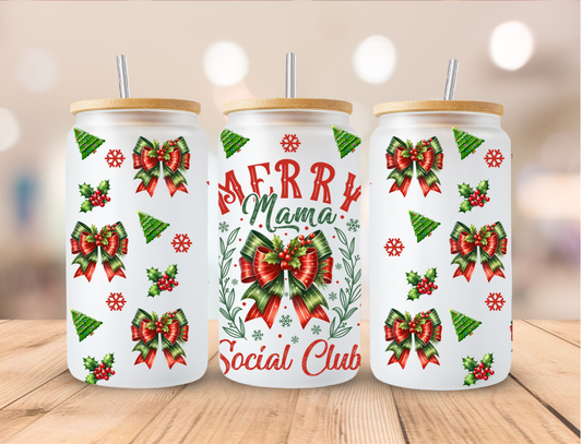 Christmas Merry Mama Social Club - 16 oz / 20 oz Libby UV DTF Wrap