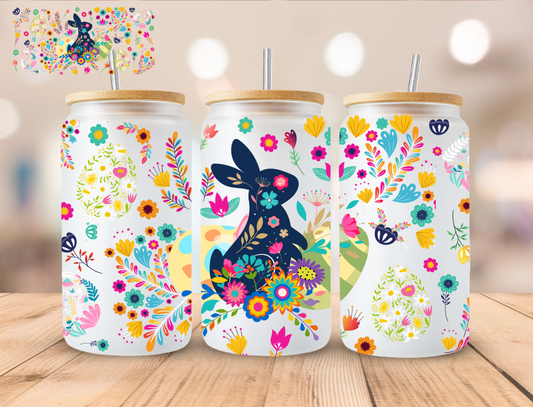 Floral Easter Bunny - 16 oz / 20 oz Libby UV DTF Wrap