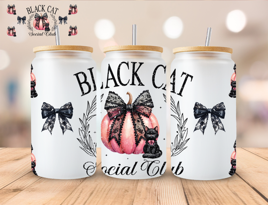 Halloween Black Cat Social Club - 16 oz / 20 oz Libby UV DTF Wrap