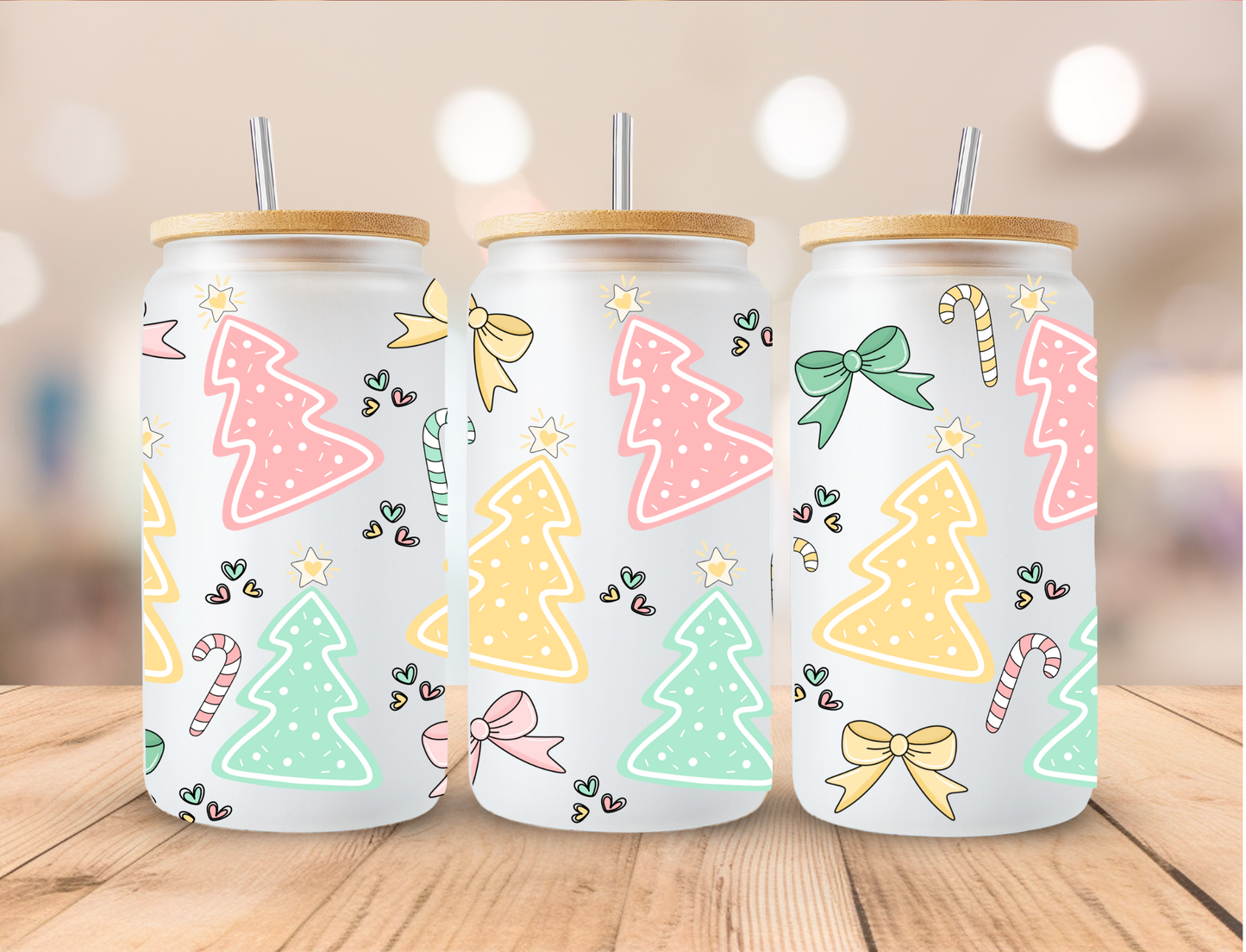 Pastel Christmas Trees - 16 oz / 20 oz Libby UV DTF Wrap