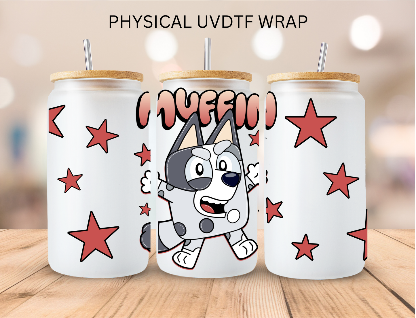 Red Muffin Blue Dog - 16 oz / 20 oz Libby UV DTF