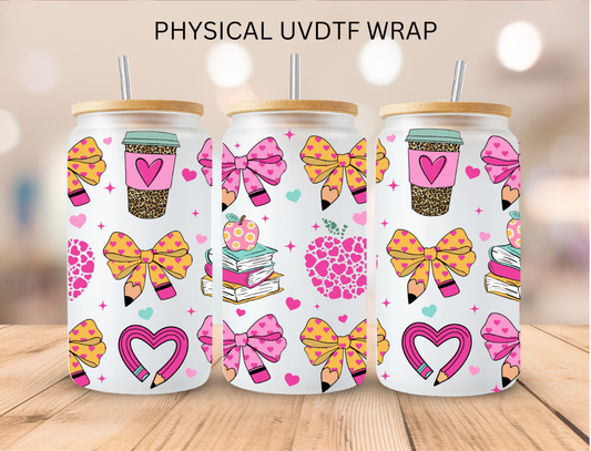 Valentines Teacher Stacked Books and Coffee - 16 oz / 20 oz Libby UV DTF