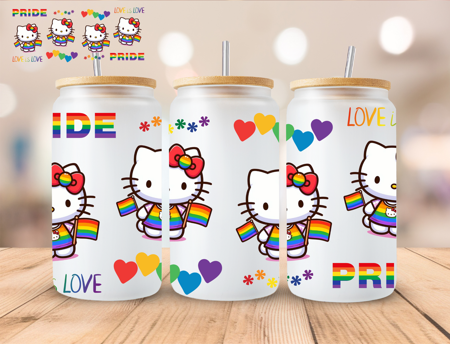 Pride Kitty - 16 oz / 20 oz Libby UV DTF Wrap