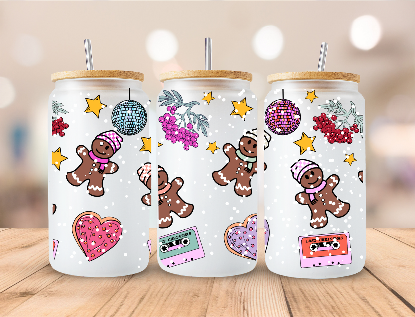 Christmas Gingerbread Retro- 16oz Libby UV DTF Wrap