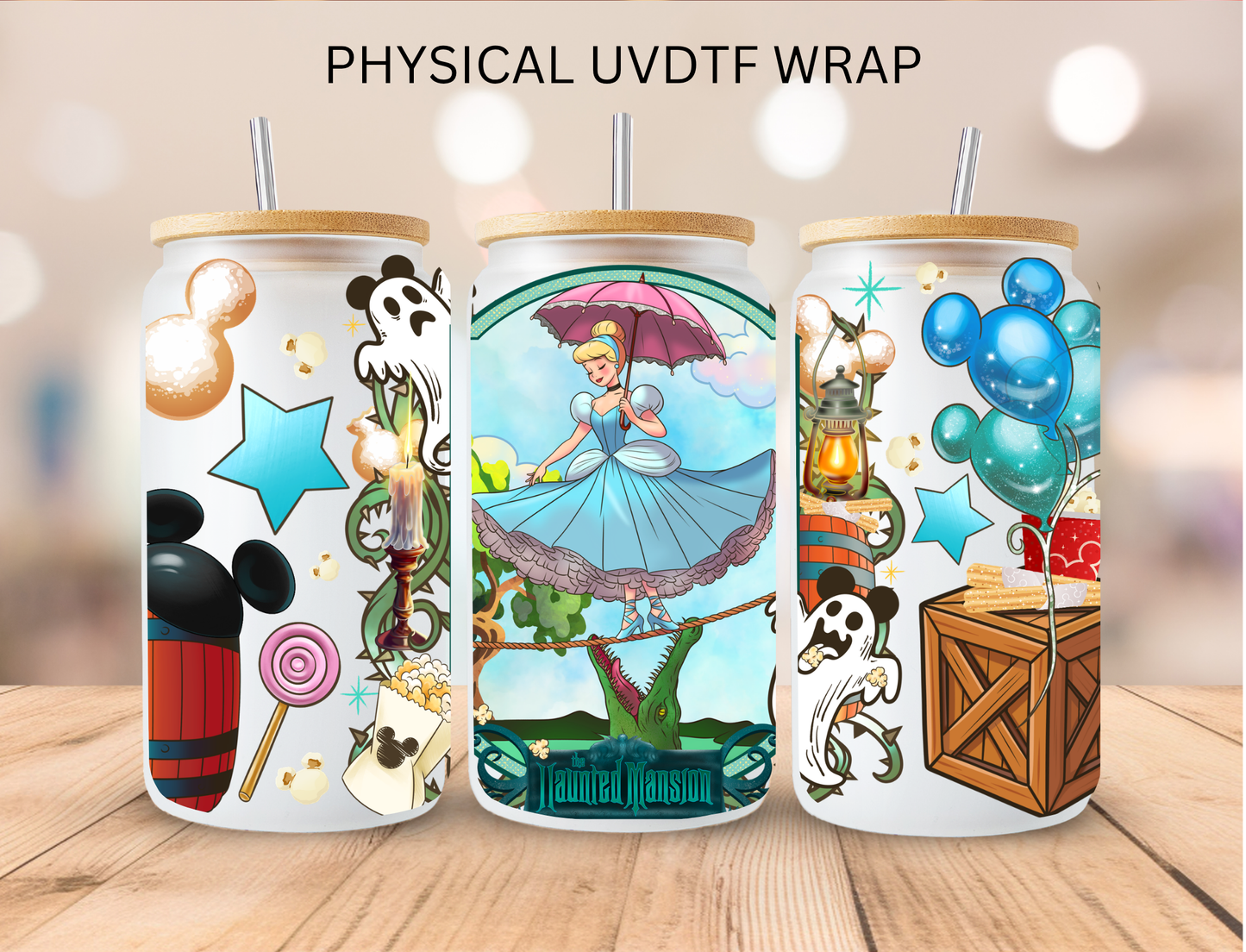 Haunted House Girl - 16 oz / 20 oz Libby UV DTF Wrap
