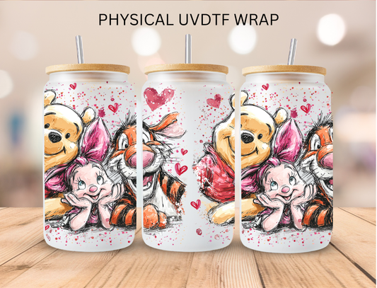 Valentines Watercolor Pooh Friends - 16 oz / 20 oz Libby UV DTF