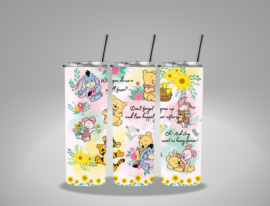Pastel Floral Bear and Friends - 20oz Skinny Tumbler Wrap