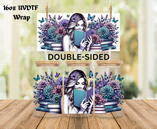 Stacked Books floral Bookish - 16 oz Libby UV DTF DOUBLESIDED Wrap RTS