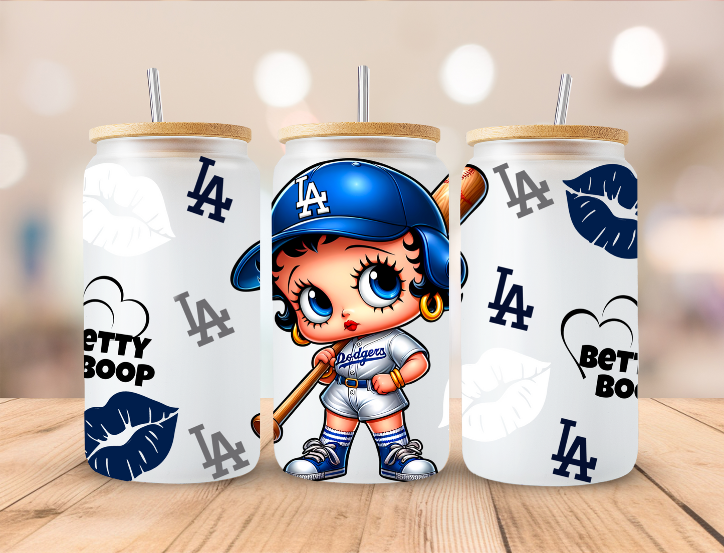 La Dodgers Baseball Boop - 16 oz Libby UV DTF Wrap EXCLUSIVE DESIGNED