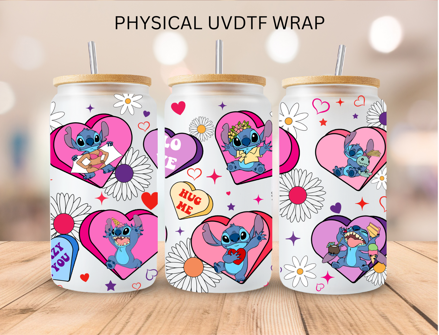 Valentines Blue Alien Love - 16 oz / 20 oz Libby UV DTF Wrap