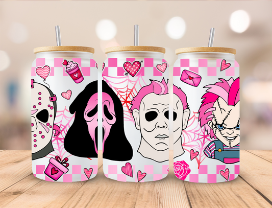 Valentines Horror Pink Character Crew - 16 oz / 20 oz Libby UV DTF Wrap