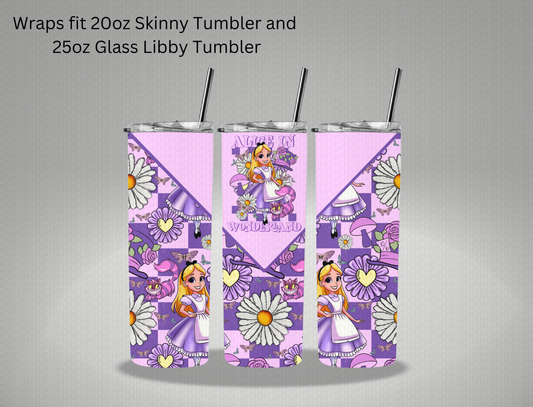 Checkered Wonderland Princess - 20oz Skinny Tumbler / 25 Oz Glass Tumbler Wrap CSTAGE EXCLUSIVE