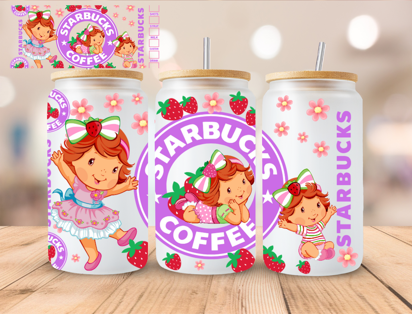 Strawberry Red Head SB Shortcake Collection - 16 oz / 20 oz Libby UV DTF Wrap