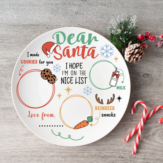 UV DTF Santa Plate Decal Sized 6x6 or 8x8 Round Dear Santa Version 2