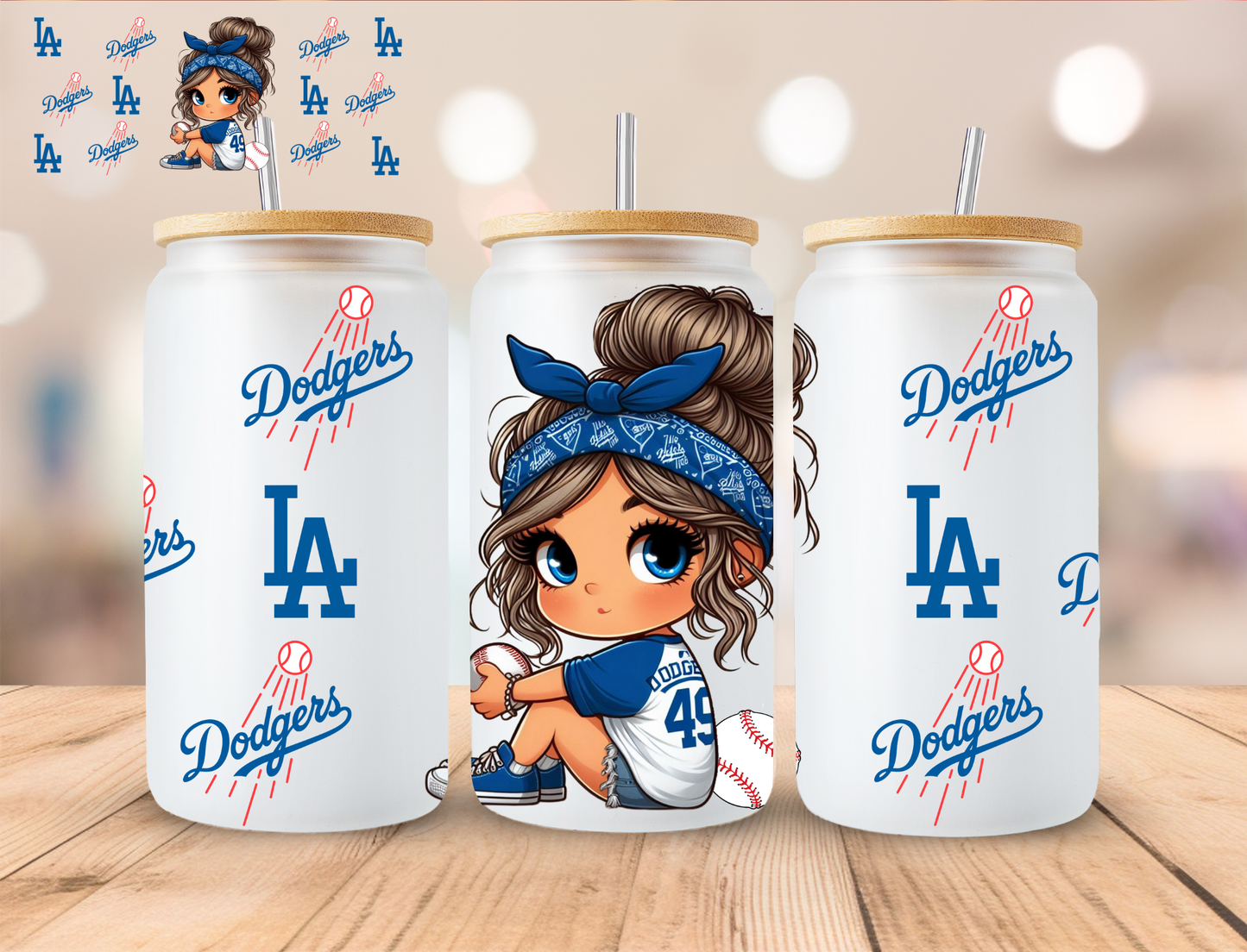 Baseball Dodgers Girl - 16 oz / 20 oz Libby UV DTF Wrap