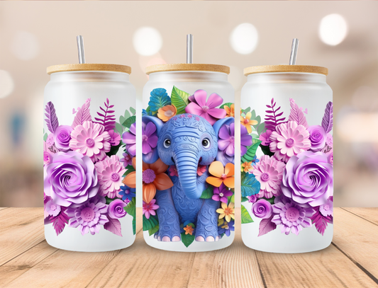 3D Floral Elephant - 16 oz / 20 oz Libby UV DTF Wrap