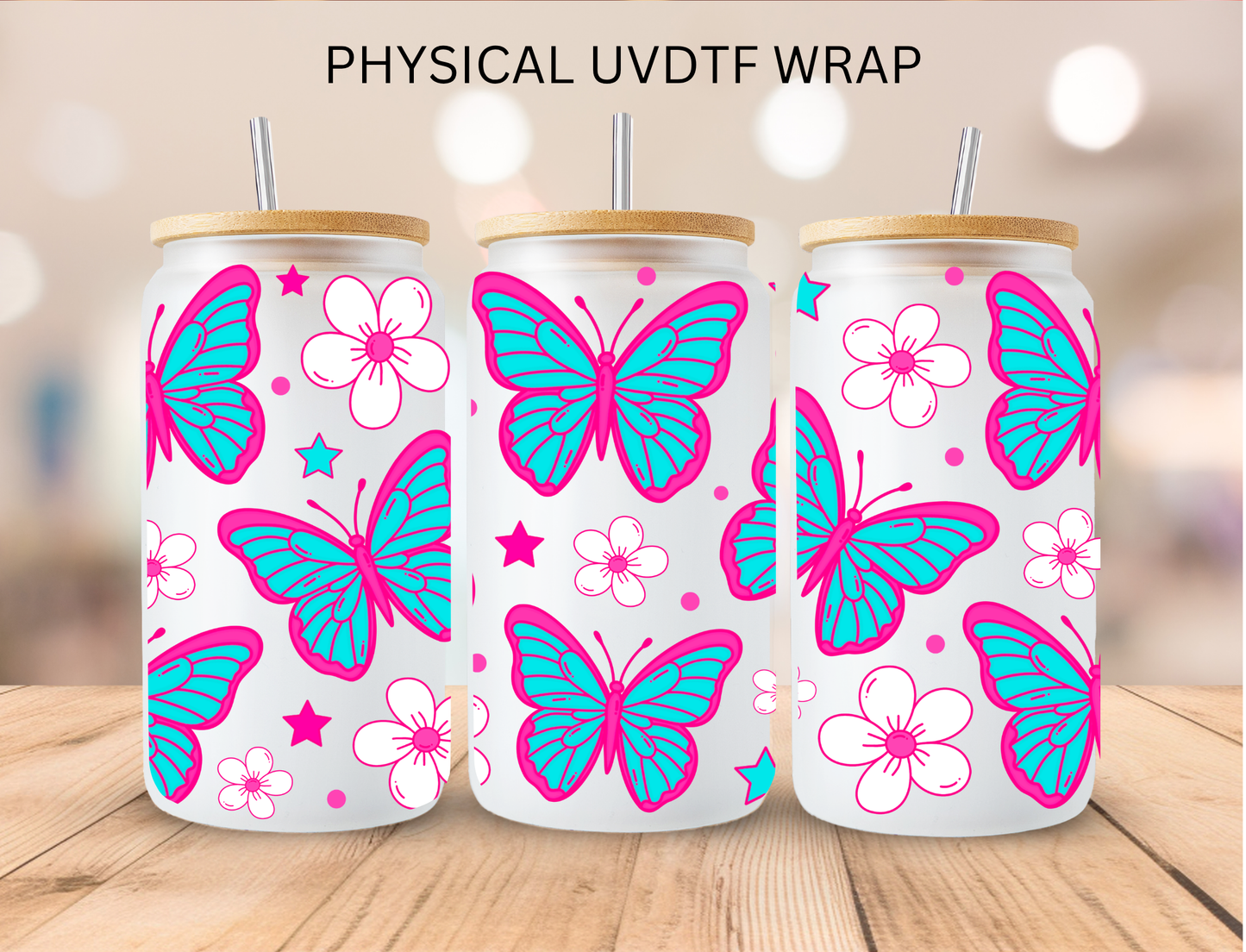 Blue And Purple Butterflies - 16 oz / 20 oz Libby UV DTF Wrap