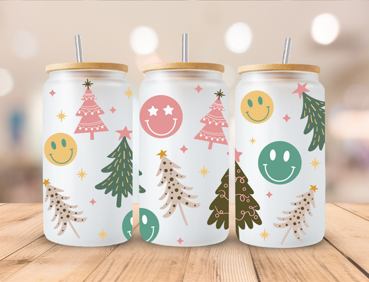 Christmas Smiley Face - 16oz Libby UV DTF Wrap