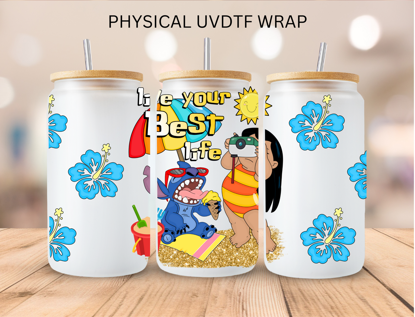 Blue Alien And Friend Live Your Best Life - 16 oz / 20 oz Libby UV DTF
