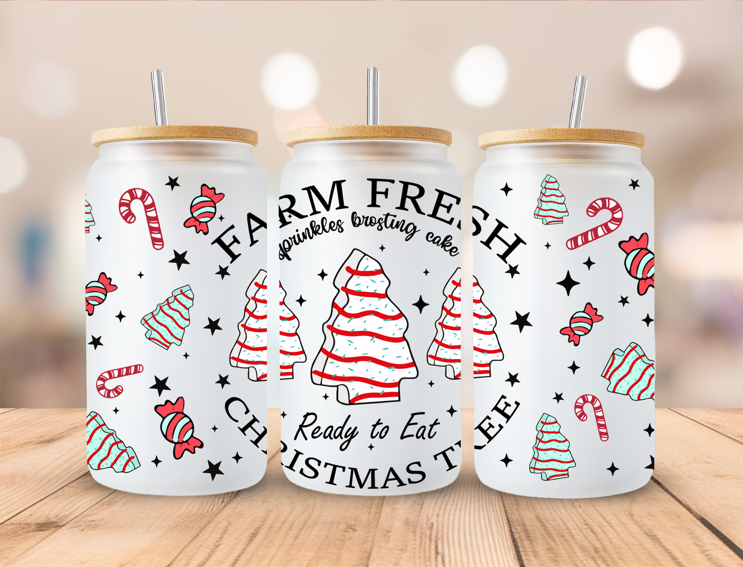 Farm Fresh Christmas Trees - 16oz Libby UV DTF Wrap