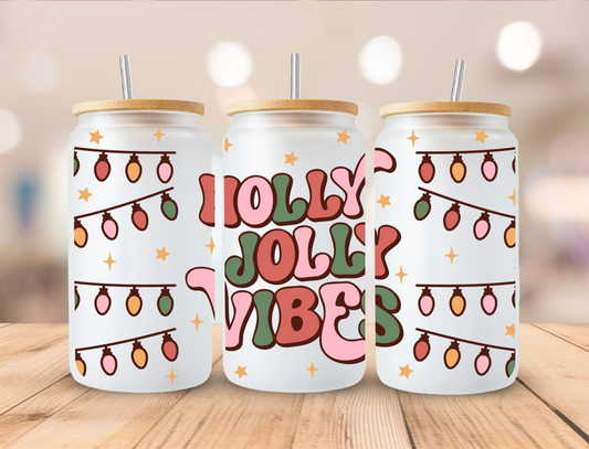 Christmas Holly Jolly Vibes - 16oz Libby UV DTF Wrap