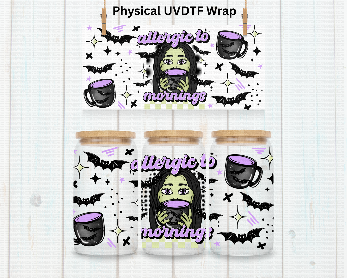 Halloween Spooky Allergic To Mornings - 16 oz / 20 oz Libby UV DTF