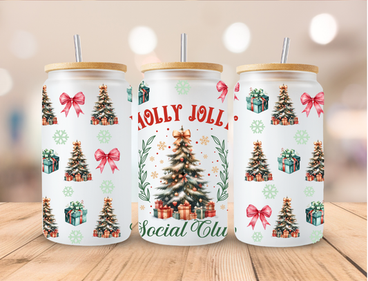 Christmas Holly Jolly Social Club - 16 oz / 20 oz Libby UV DTF Wrap