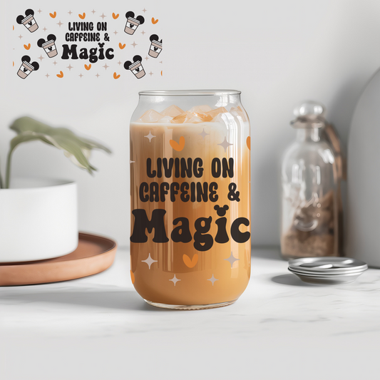 Living On Caffeine And Magic - 16 oz Libby UV DTF Wrap