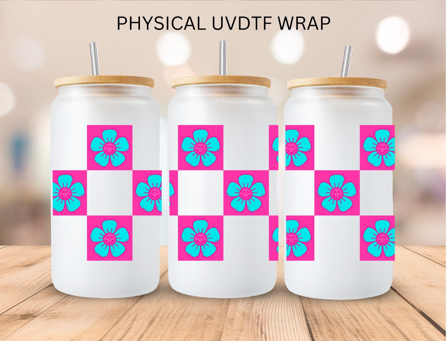 Floral Checkered - 16 oz / 20 oz Libby UV DTF Wrap