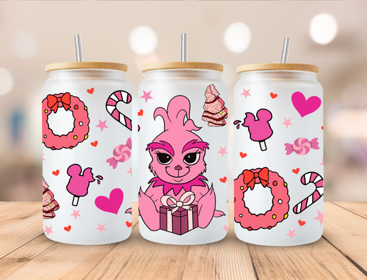 Pink Christmas Mean Green - 16oz Libby UV DTF Wrap