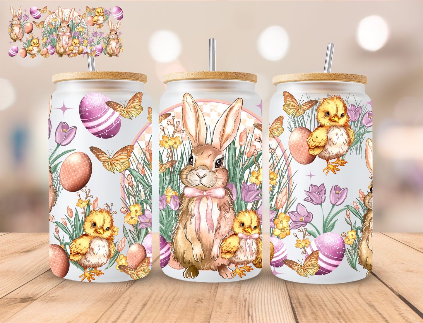 Easter Bunny - 16 oz / 20 oz Libby UV DTF Wrap EXCLUSIVE DESIGN